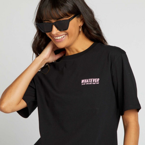 Tee-shirt en jersey avec imprimé - Noir/rose