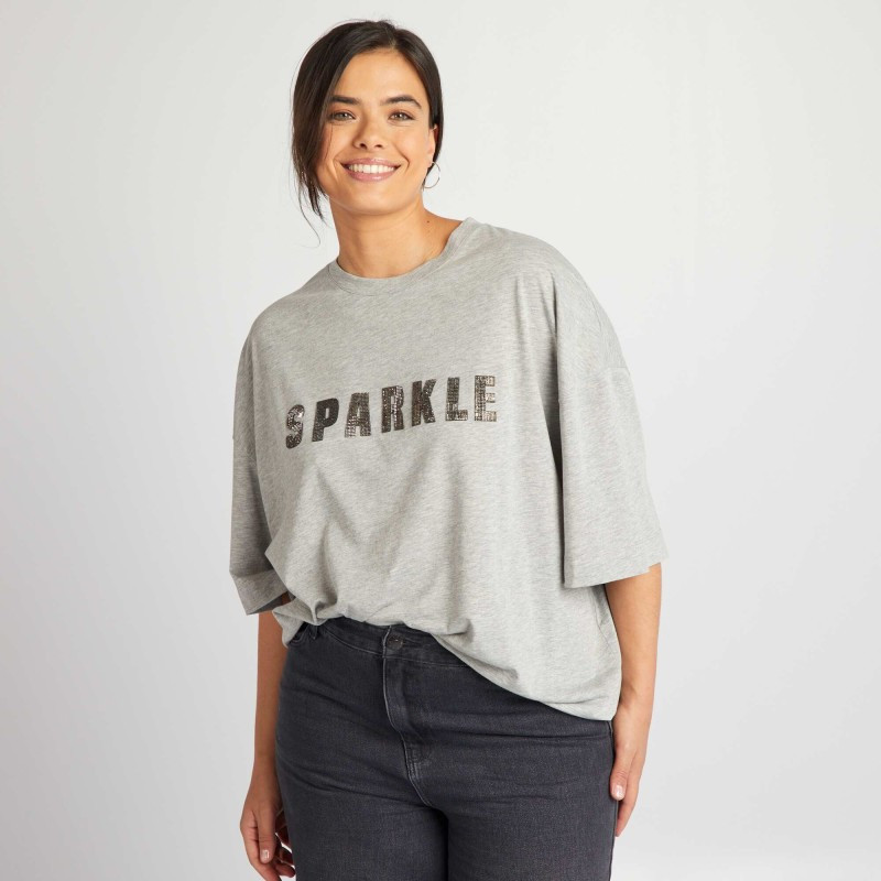 T-shirt inscription relief 'Sparkle' - Gris