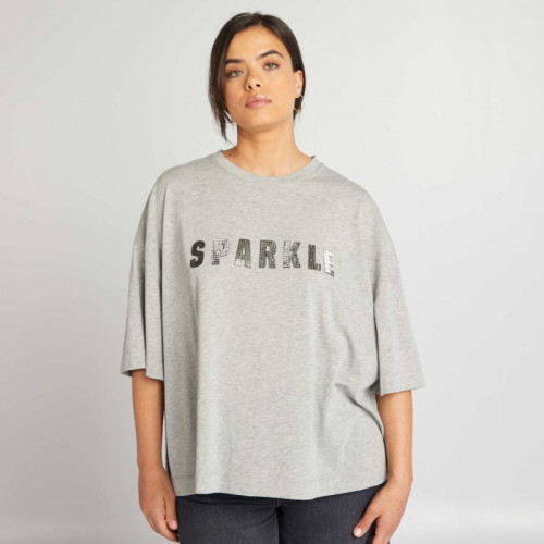 T-shirt inscription relief 'Sparkle' - Gris