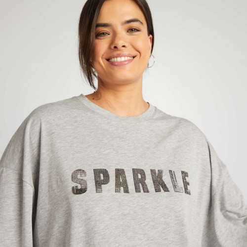 T-shirt inscription relief 'Sparkle' - Gris