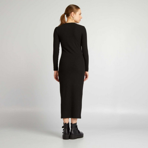 Robe longue en maille côtelée - Noir