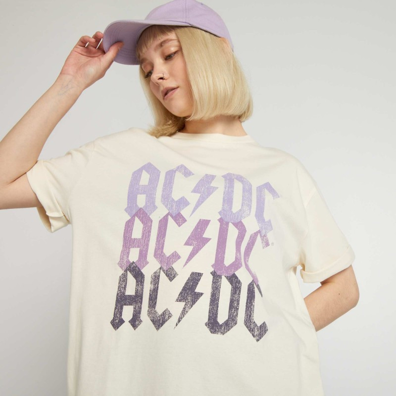 Tee-shirt oversize 'AC/DC' - Beige