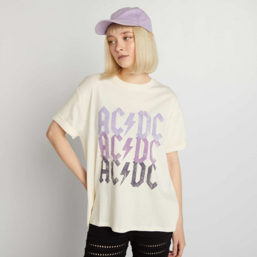 Tee-shirt oversize 'AC/DC' - Beige