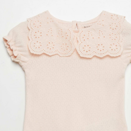 T-shirt en maille pointelle avec col claudine - Rose