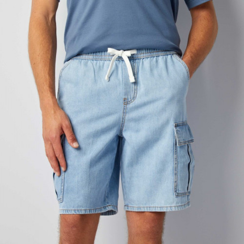 Short multipoche en coton et chanvre - Bleu