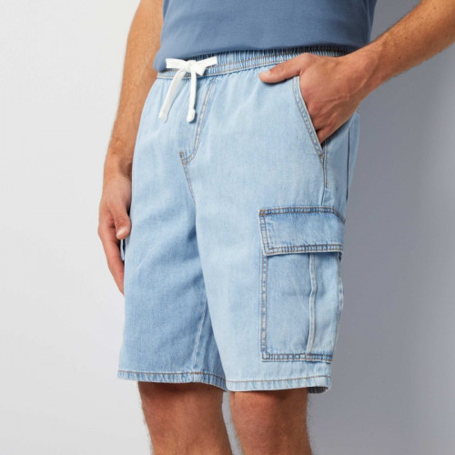 Short multipoche en coton et chanvre - Bleu