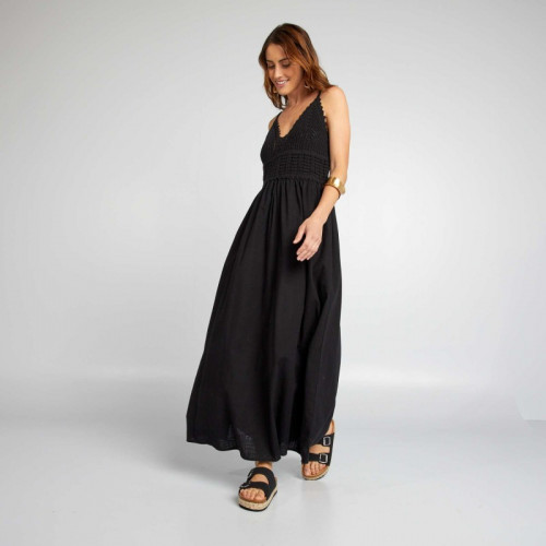 Robe longue évasée en macramé - Noir