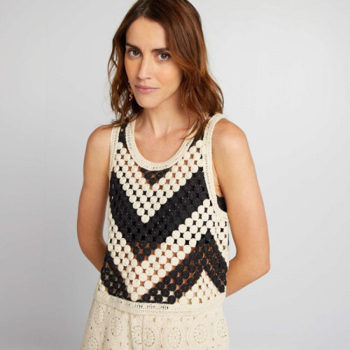 Top en crochet court - Noir