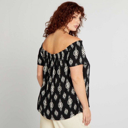 Blouse fantaisie à emmanchures bardot - Noir