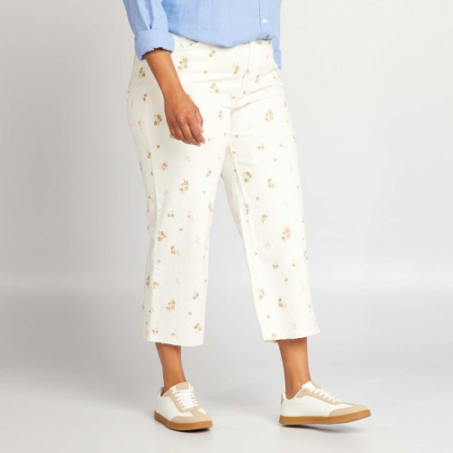 Pantalon cropped wide leg fleuri - Blanc