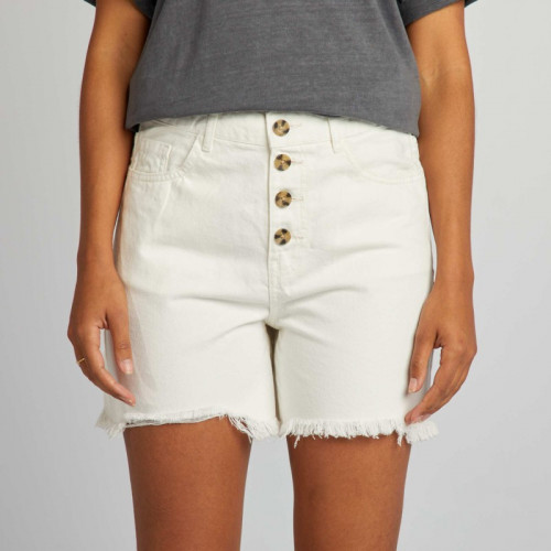 Short taille haute avec boutons - Blanc