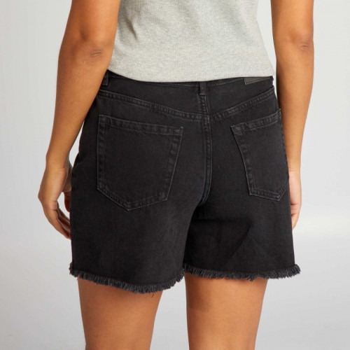 Short taille haute avec boutons - Noir