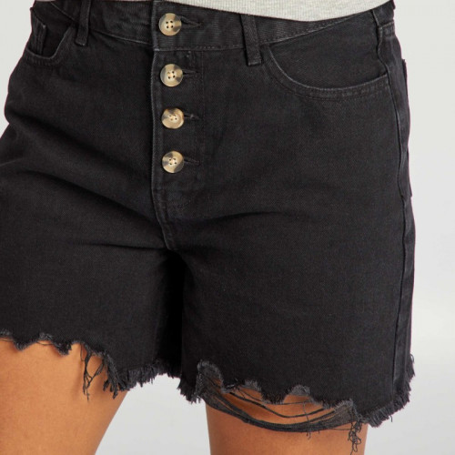 Short taille haute avec boutons - Noir