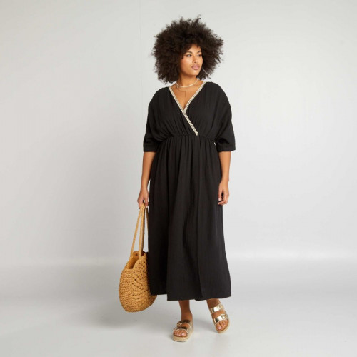 Robe longue en gaze de coton - Noir