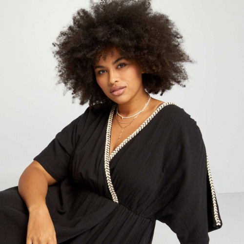 Robe longue en gaze de coton - Noir