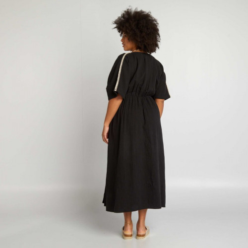 Robe longue en gaze de coton - Noir