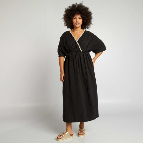 Robe longue en gaze de coton - Noir