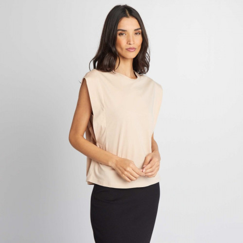 T-shirt uni sans manches - Beige