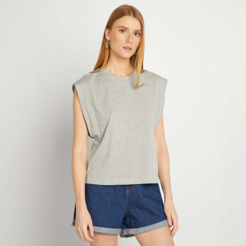 T-shirt uni sans manches - Gris