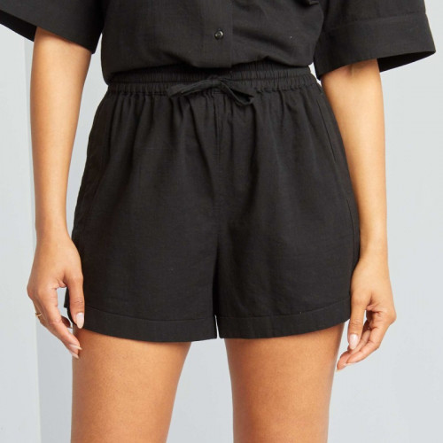 Short large imprimé en coton - Noir