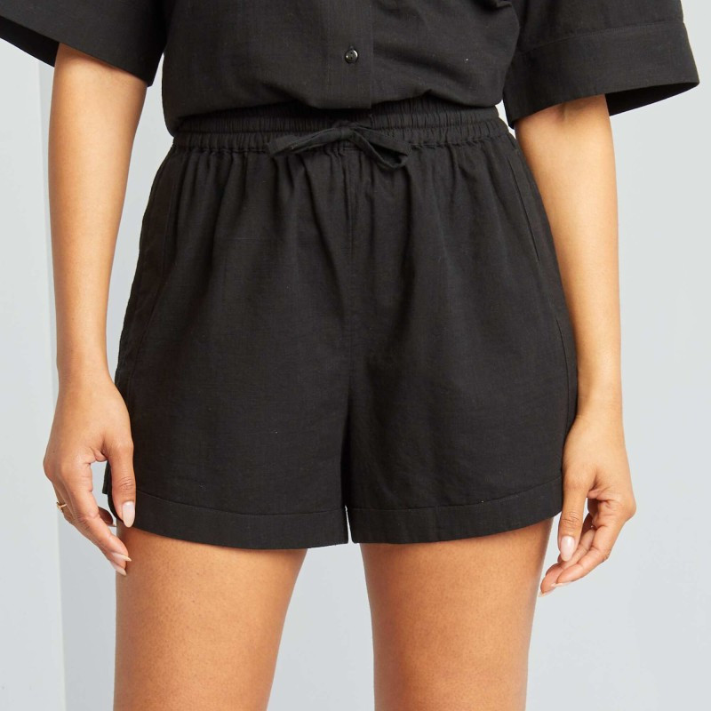 Short large imprimé en coton - Noir