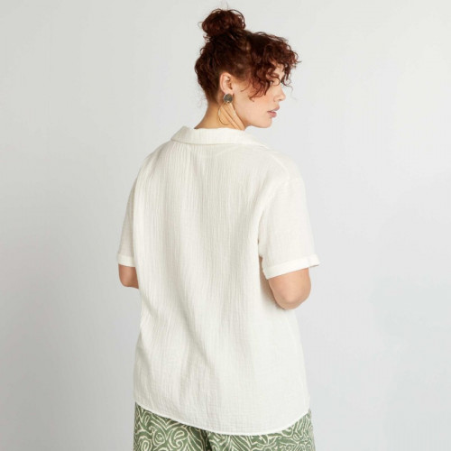 Blouse unie en gaze de coton - Blanc