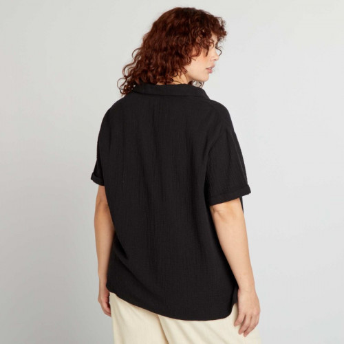 Blouse unie en gaze de coton - Noir