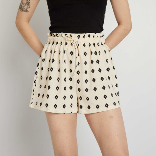 Short stretch à taille élastiquée - Beige/noir