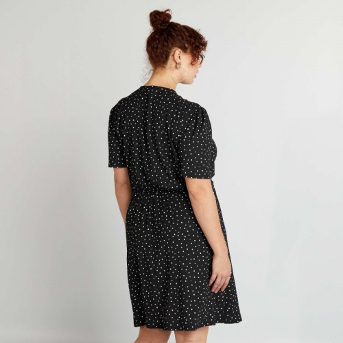 Robe portefeuille crêpée à motif - Noir 'pois'