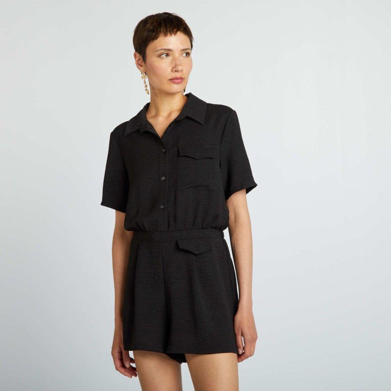 Combishort chemise à manches courtes - Noir