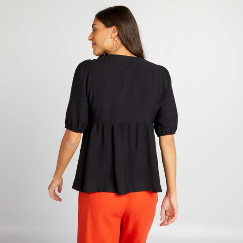 Blouse bouffante courte avec nœuds - Noir