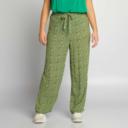 Pantalon large en matière légère et gaufrée - Vert