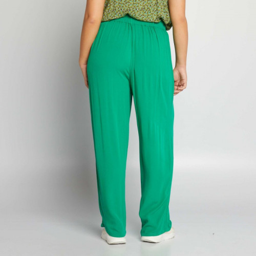 Pantalon large en matière légère et gaufrée - Vert