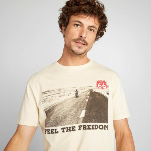 T-shirt en coton 'Route 66' - Beige