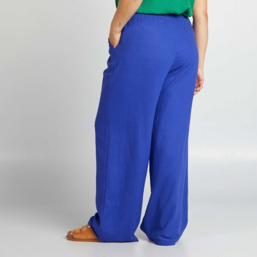 Pantalon large en lin mélangé - Bleu