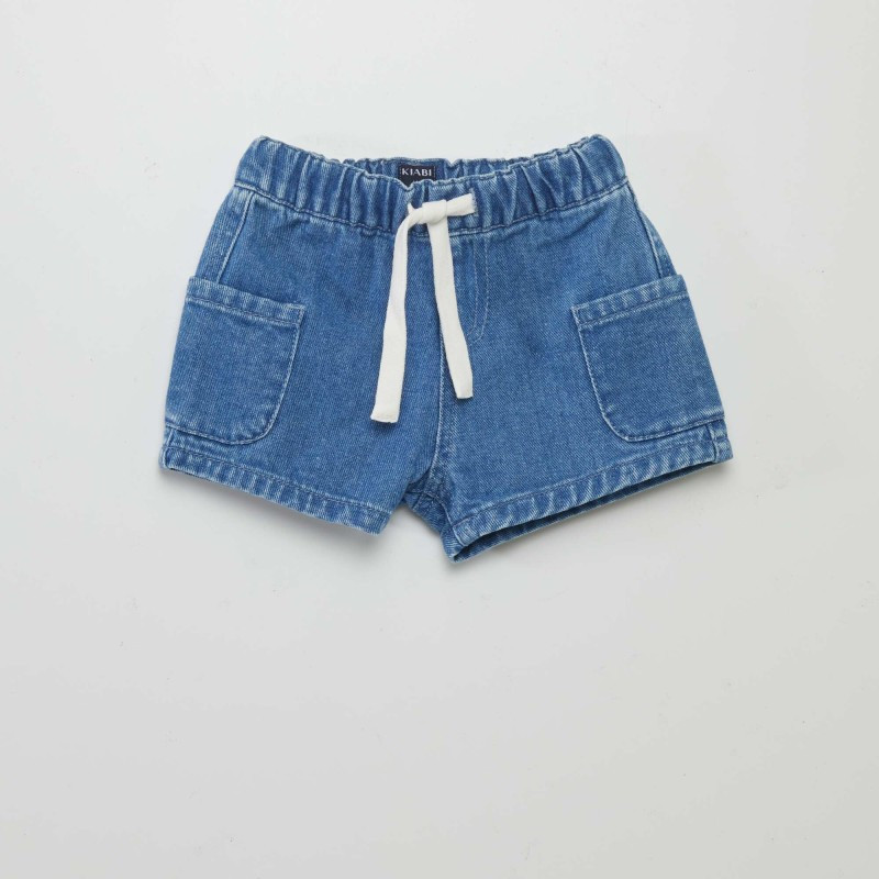 Short en jean avec cordons contrastants - Bleu