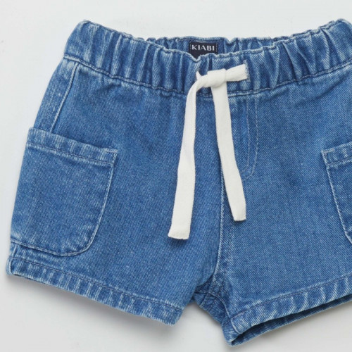 Short en jean avec cordons contrastants - Bleu