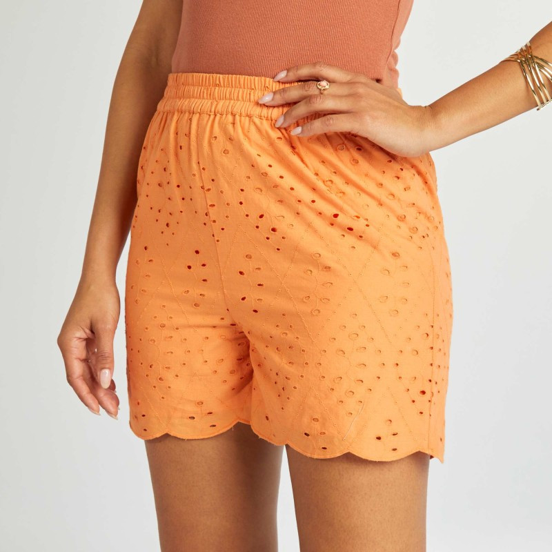 Short en macramé avec plumetis - Orange