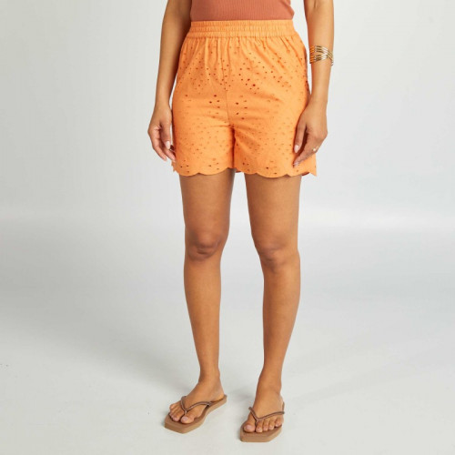 Short en macramé avec plumetis - Orange