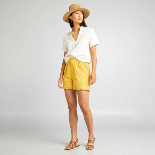 Short en macramé avec plumetis - Jaune