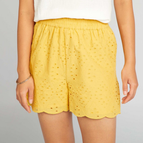 Short en macramé avec plumetis - Jaune