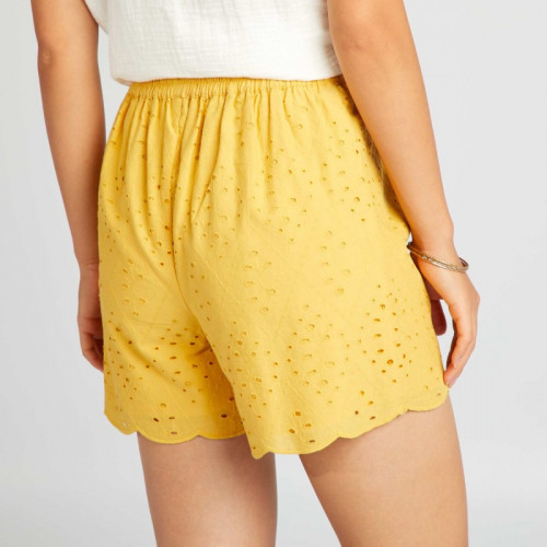 Short en macramé avec plumetis - Jaune