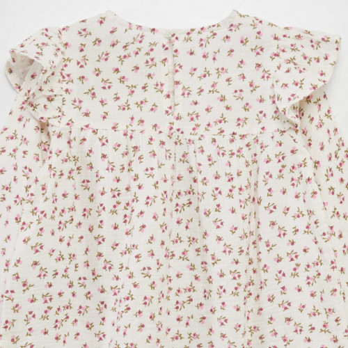 Blouse volantée à motif floral - Blanc/rose/rouge