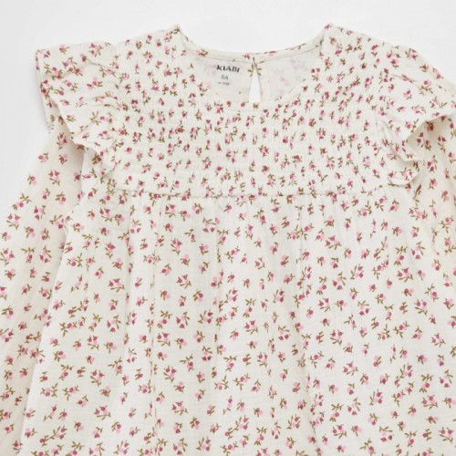 Blouse volantée à motif floral - Blanc/rose/rouge