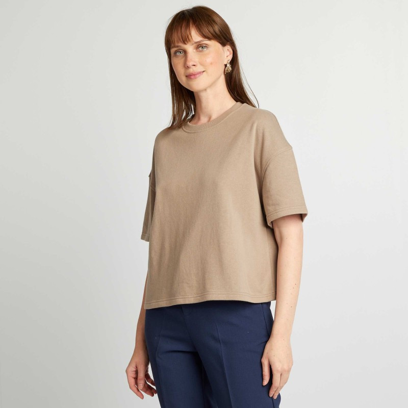 T-shirt en molleton fin - Beige