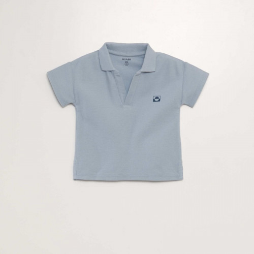 Polo en coton piqué - Bleu gris