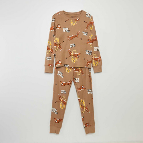 Ensemble pyjama imprimé fantaisie - 2 pièces - Marron