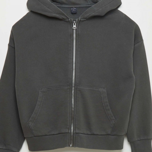 Sweat mixte à capuche ouverture zippée - Gris