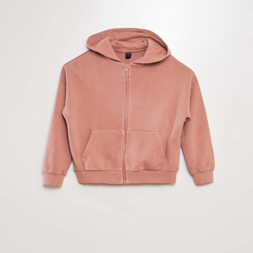 Sweat mixte à capuche ouverture zippée - Vieux rose