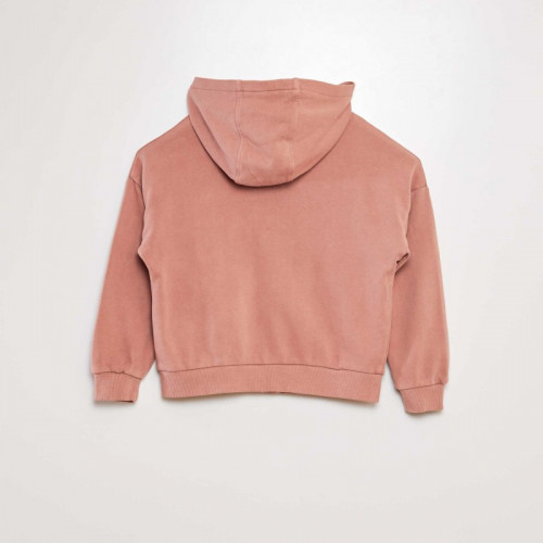 Sweat mixte à capuche ouverture zippée - Vieux rose